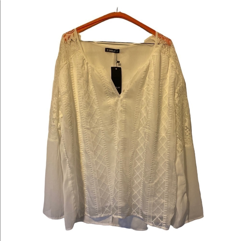 SAG HARBOR White Lace-Detail V-Neck Blouse